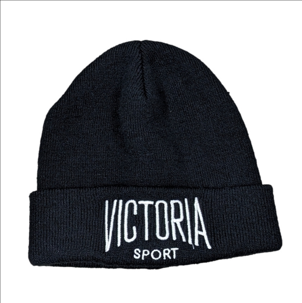 Victoria's Secret Sport Black Toque Beanie Hat Winter One Size